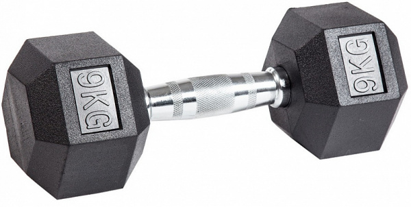 Гантель гексагональная обрезиненная PROFI-FIT 9 кг